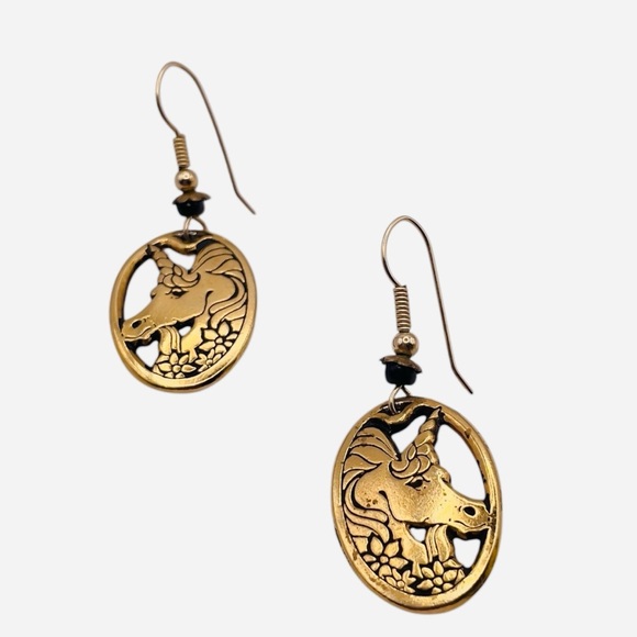 Vintage Gold Tone Unicorn Earrings Pepi And Company J.W. Pewter - Picture 4 of 7